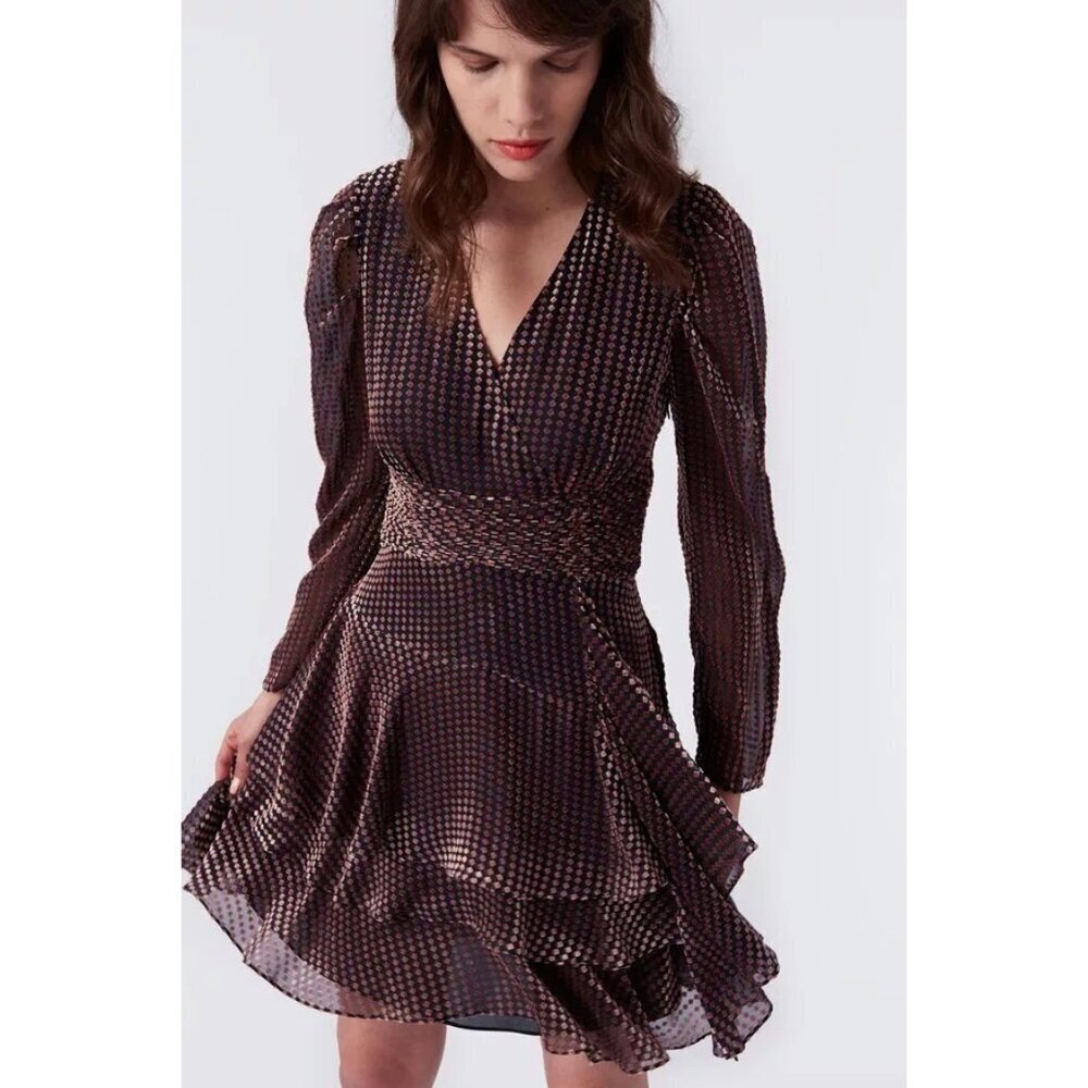 Diane Von Furstenberg Black and Pink Polka Dot Mini Dress